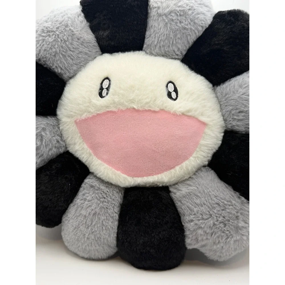 Takashi Murakami Style Flower‎ Plush Pillow Black Grey White Smiley Face Cushion